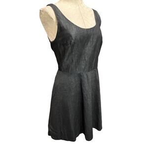 Size 8 Gap Black Denim Sleeveless Dress A-Line Jean Pockets Linen Blend